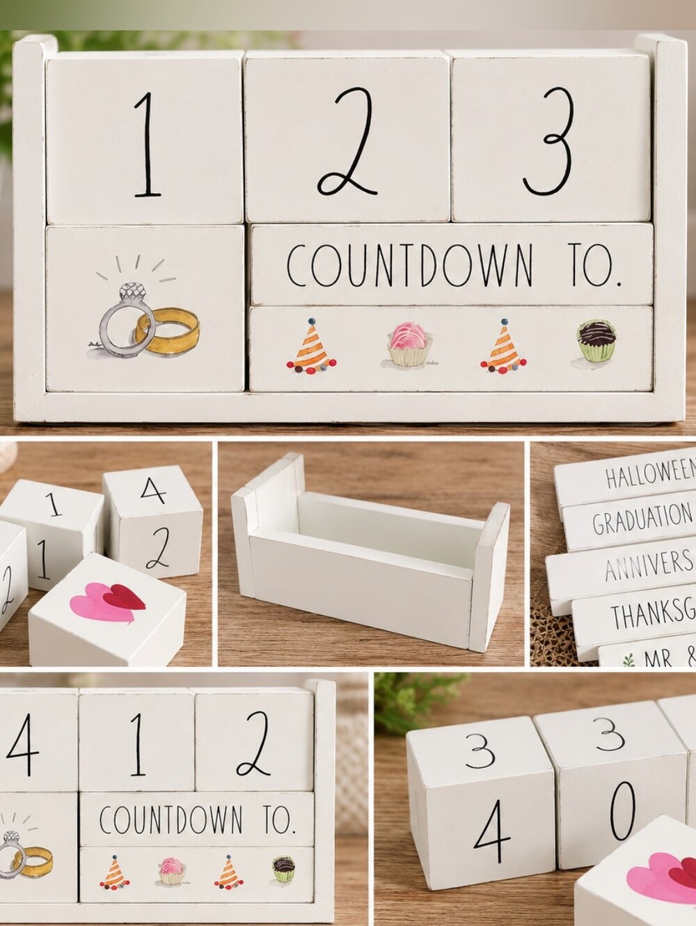 Rae Dunn White and Black Perpetual Countdown Block Calendar